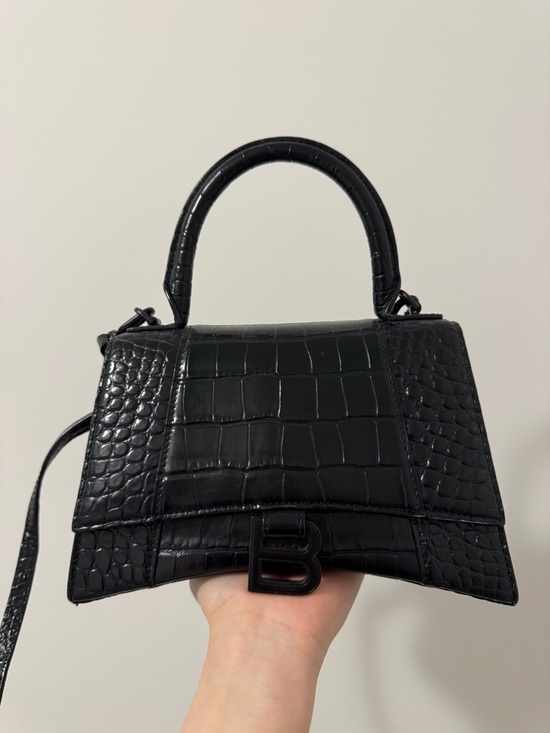 Balenciaga Handbags - Black Croc-Embossed Top Handle Bag with B Logo